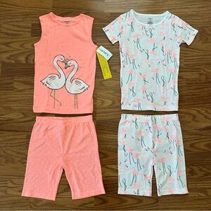Carter’s 4pc Cotton Summer Pajamas Set Girls 7 7A Shorts Tank Flamingos NWT!